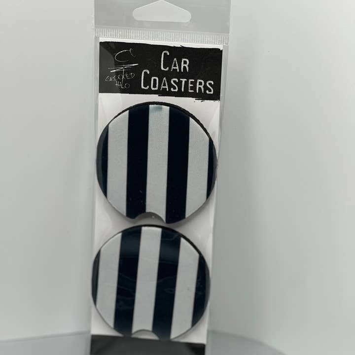 Juego de 2 posavasos de neopreno a rayas en blanco y negro para venta al por mayor de Crooked Halo