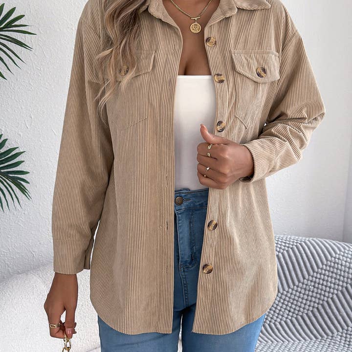 Masyal - Wholesale Shirt Jacket/Shacket - Women's - Autumn Winter Long-Sleeved Corduroy Mid-Length Jacket