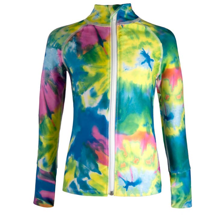 Water Flowers UPF Cardigan Zip Rash Guard for wholesale by ShadeSuits