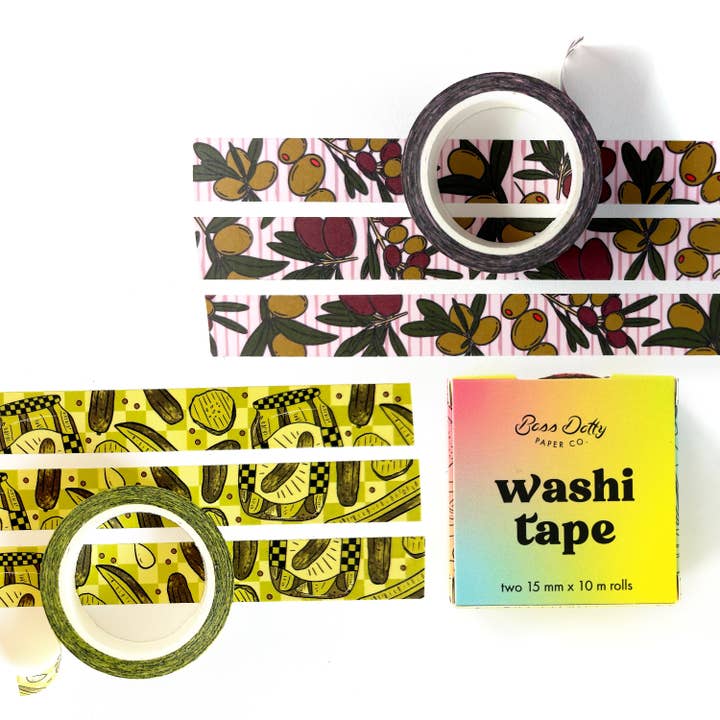 Syltede agurker & oliven Washi Tape Sæt i boks for engroshandel hos Boss Dotty Paper Co.