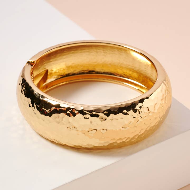 Hammered and Hollow 18K Gold Cuff Bracelet for wholesale by Lilla Haven