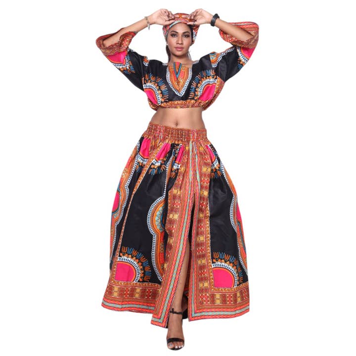 Ensemble Blouse Courte et Jupe Ouverte pour Femmes -- FI-5024 pour la vente par African Stars