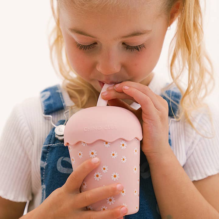 Chino Club - Wholesale Drinking glass/cup – Kids & Baby - Pink Daisy Mini Smoothie Cup & Straw 200ml4