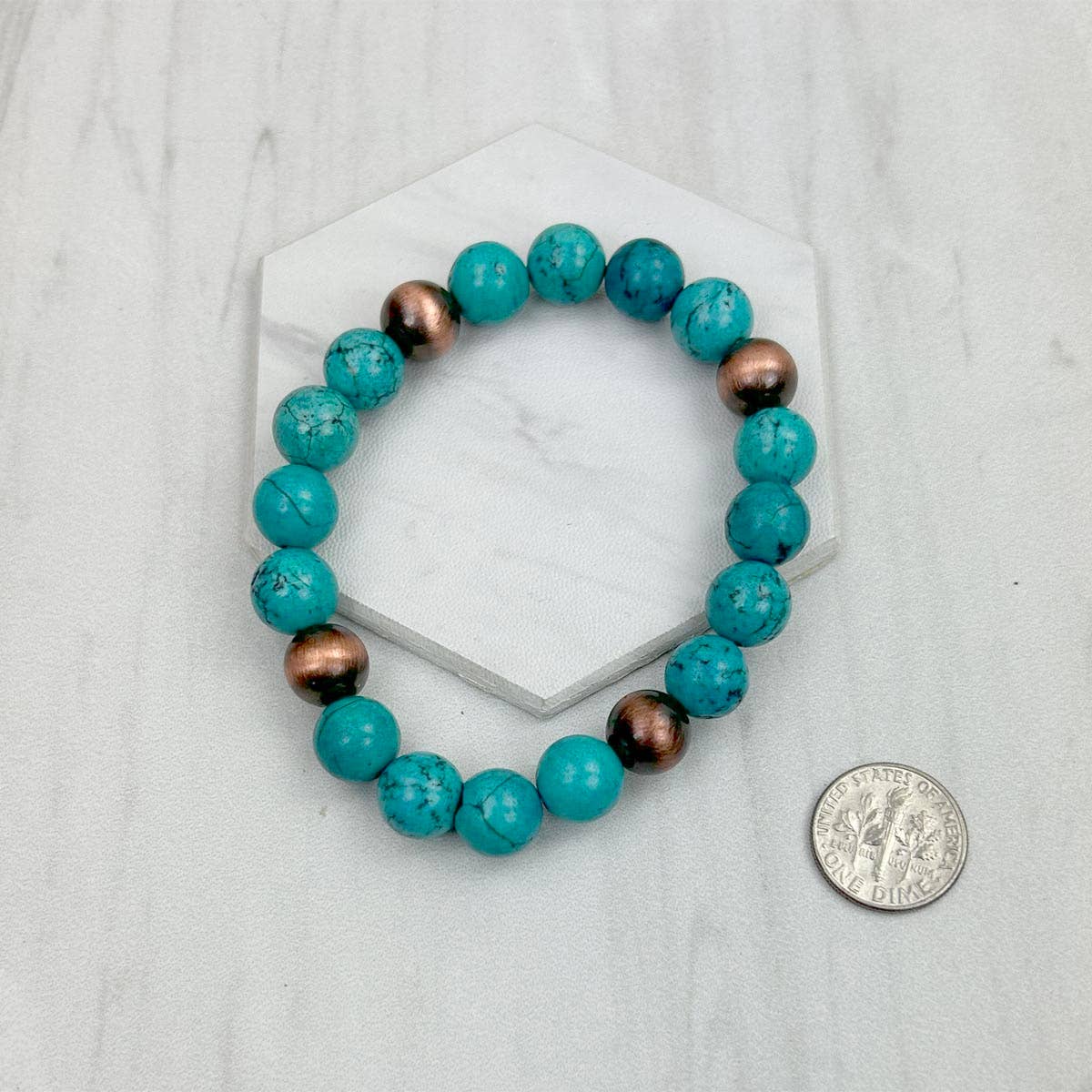 Western Elite Jewelry - Wholesale Beaded Bracelet - BRZ240708-50                        Blue turquoise stone and copper Navajo pearl beads bracelet1