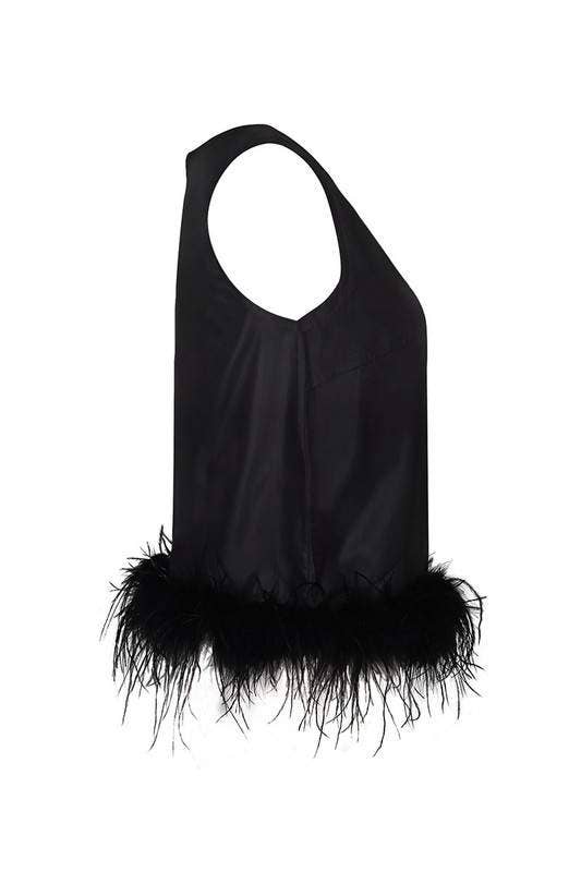 Queen Fashion - Wholesale Blouse - Women's - feather trim sleeveless top feather18