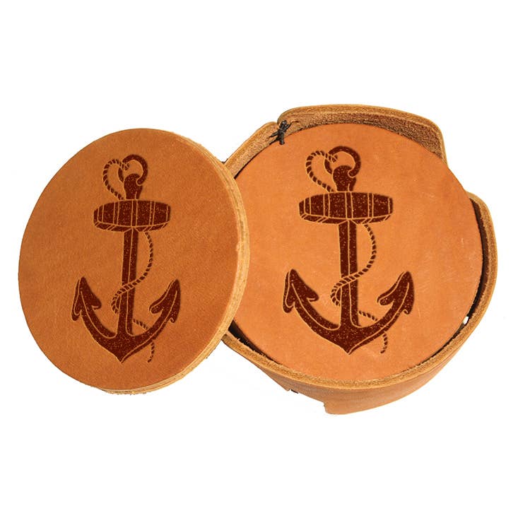 Oowee Products - Wholesale Coasters - Retail Ready Pick-A-Logo Leather Round Coasters Set7