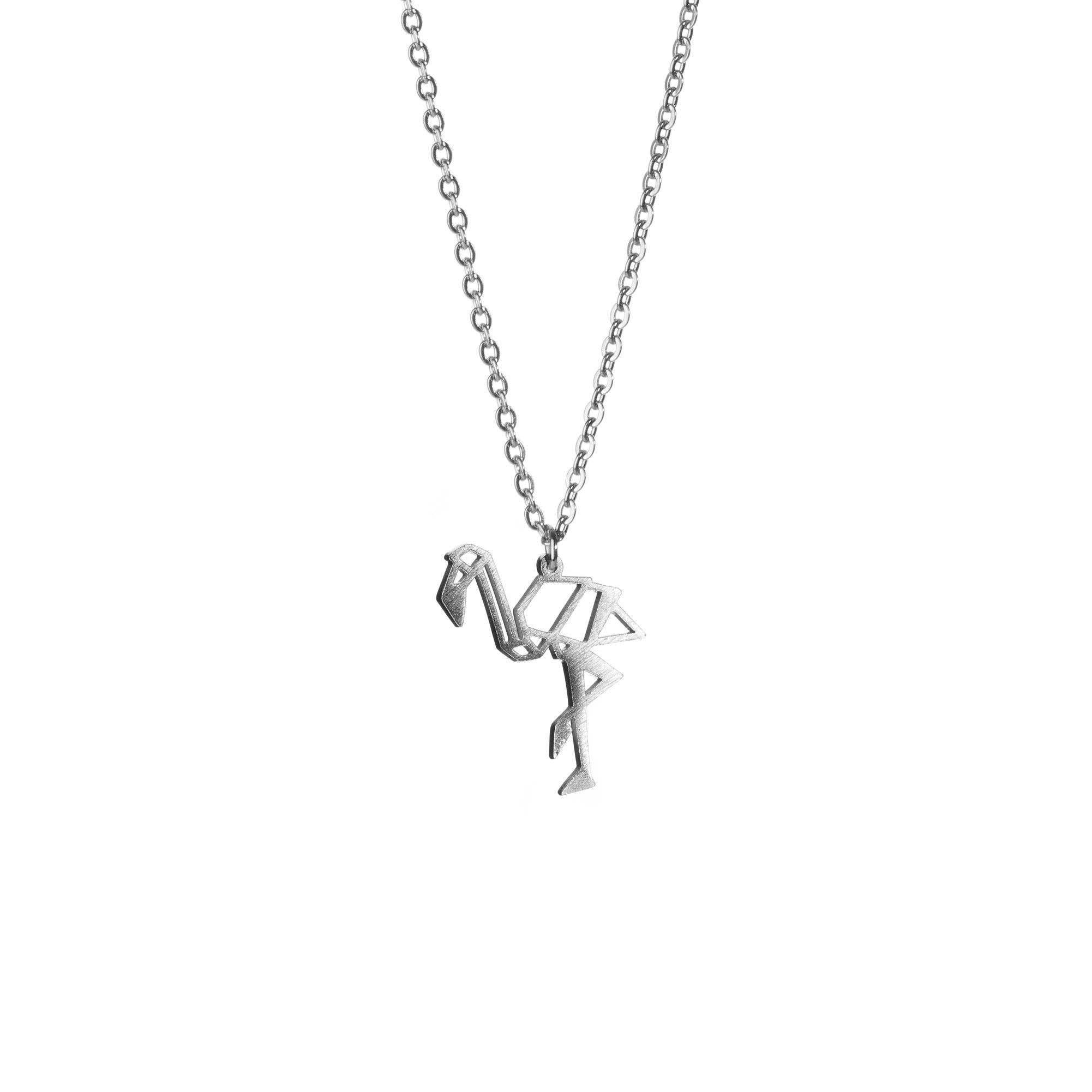 La Menagerie – wholesale Pendant/charm necklace – Flamingo Silver Origami Necklace1