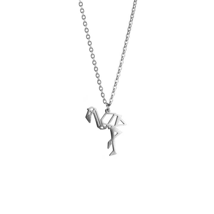 La Menagerie – wholesale Pendant/charm necklace – Flamingo Silver Origami Necklace1