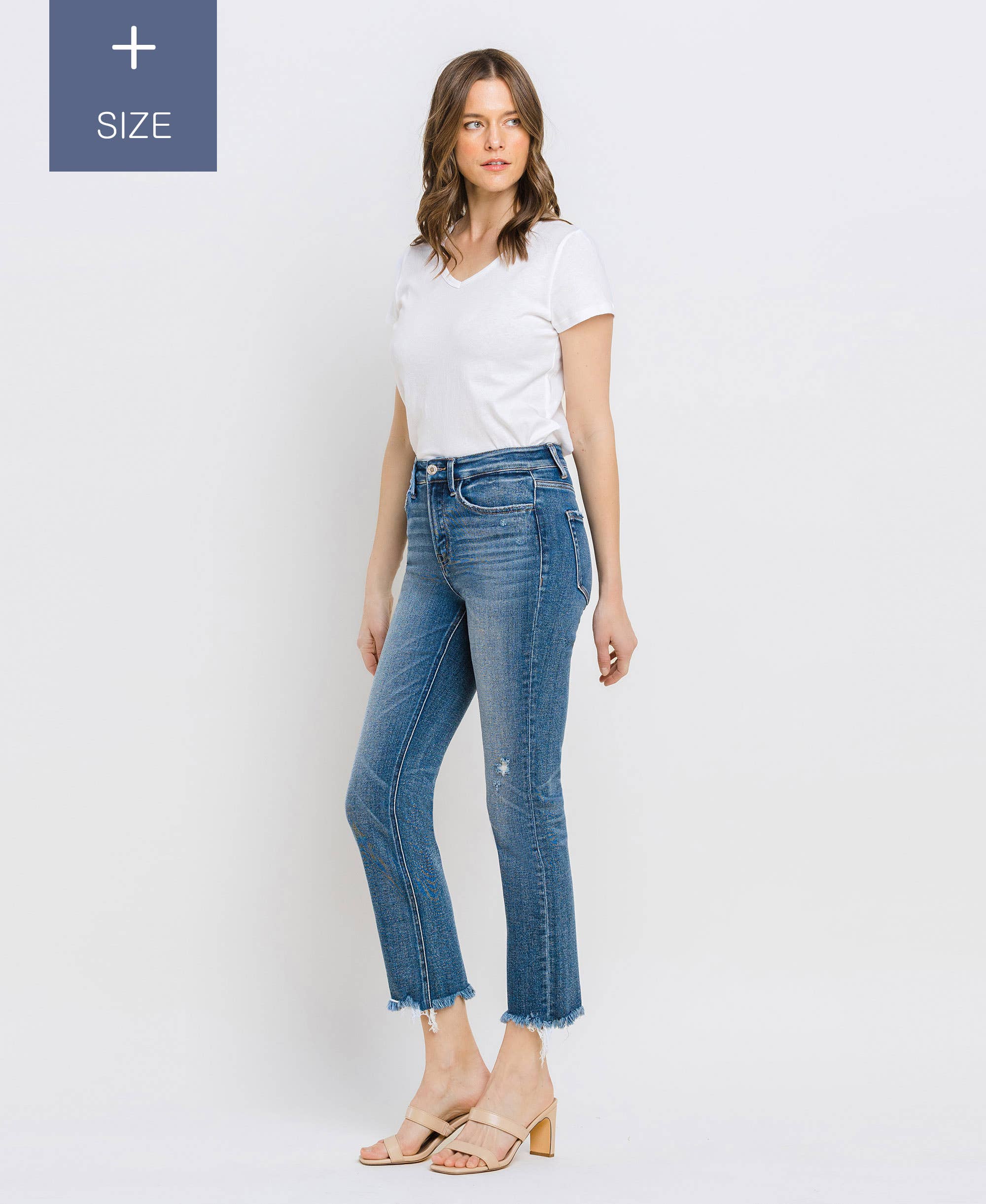 RIVER LAGAN PLUS SIZE HIGH RISE UNEVEN RAW HEM SLIM STRAIGHT T6299-P for wholesale on Faire9