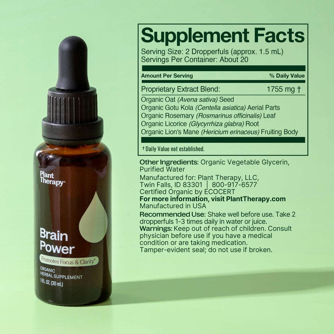 Plant Therapy - Vendita all'ingrosso Tinture - Integratore Erboristico Biologico Brain Power 30 mL4