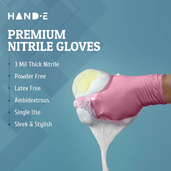 ShopHomeMed - Wholesale Cleaning Gloves - Hand-E Nitrile Gloves, 50 Count, Pink