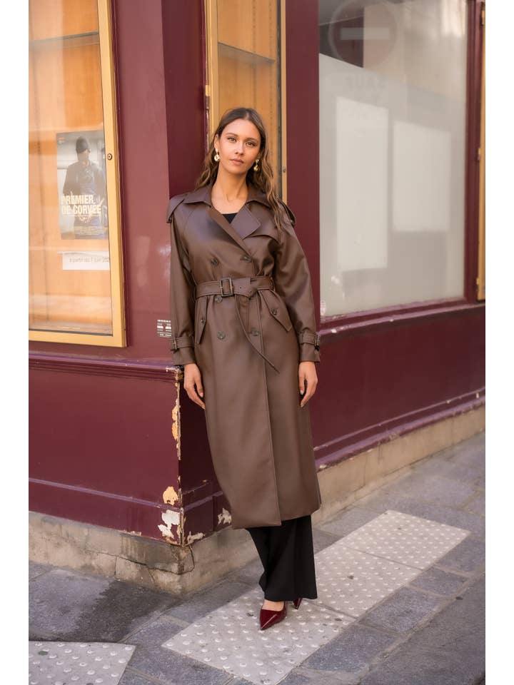 Attentif Paris - Wholesale Trench Coat - Women's - Long vegan leather trench coat35