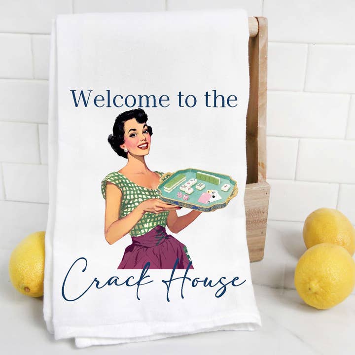 Mahjong Bem-vindo à Casa do Crack Pano de Cozinha por atacado de The Preppy Pineapple Home