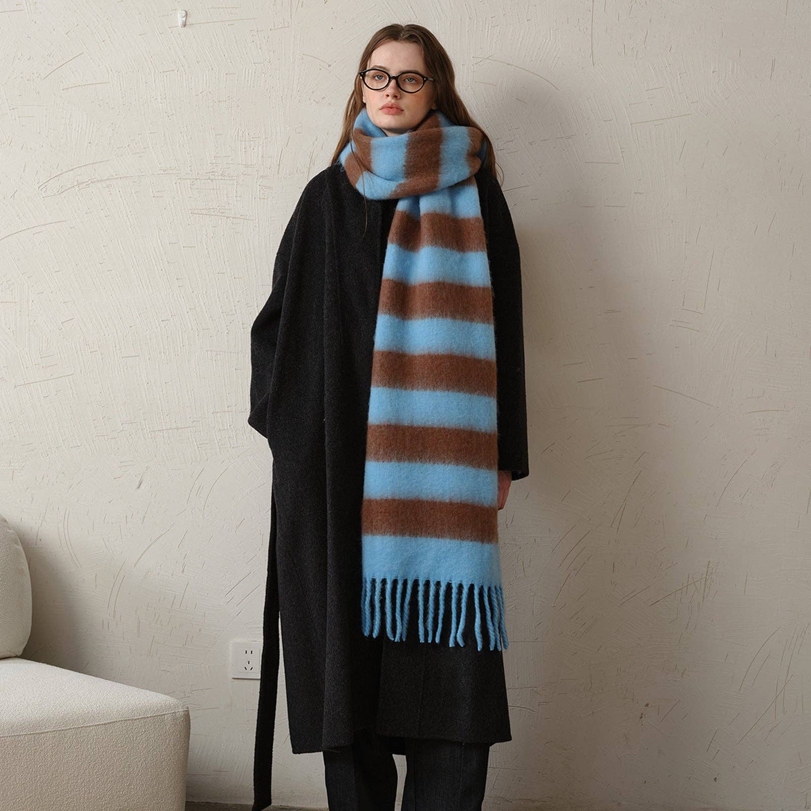 Dipped Shop - Wholesale Scarf - Women's - Striped Color Block Thicken Tassel Warm Scarve DPS13150