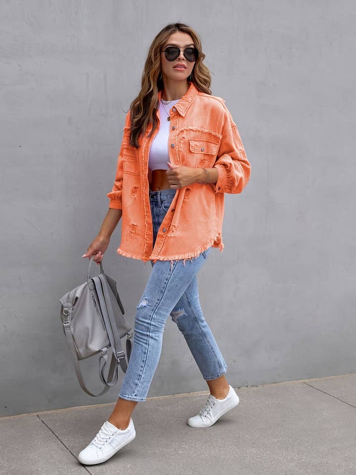 EmberLoom - Wholesale Denim Jacket - Women's - Women's Oversized Distressed Vintage Denim Jacket8