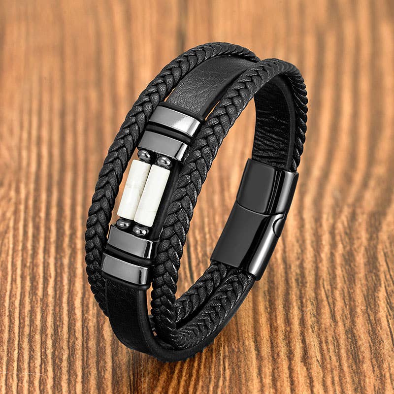 Gemcohub – wholesale Bangle bracelet – Vintage Braided Layered Leather Stone Bracelet6