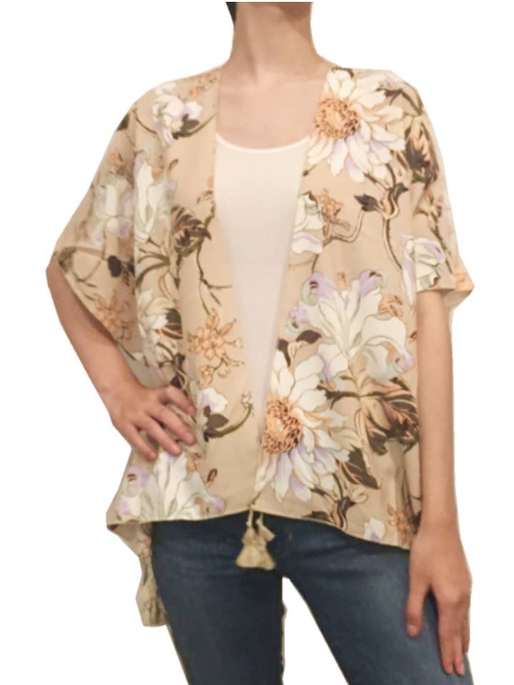 BLOMSTERTRYCK KIMONO 2173 KHAKI för wholesale av DESHENG ENTERPRISE