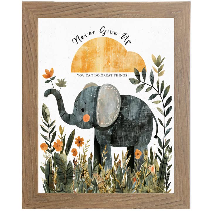 Summer Snow Art - Wholesale Sign - Never Give Up Elephant Framed Art Sign Decor