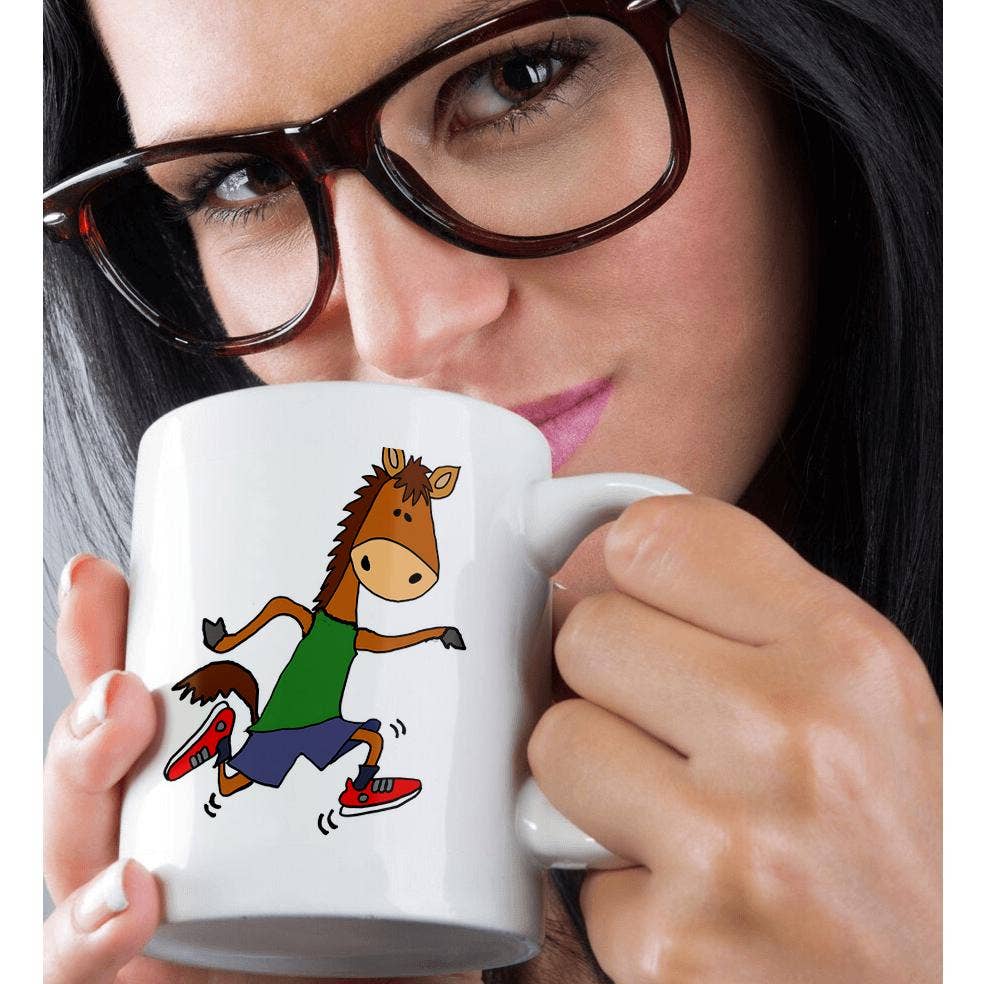 3dRose - Vente Tasse à café - 3dRose, Tasse avec dessin humoristique de cheval bai courant ou trottant9