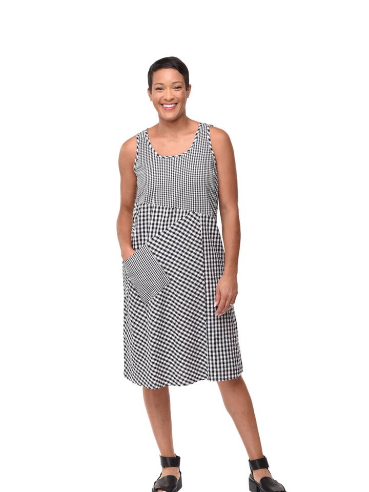 CV1070 Dawson Dress in Indy Seersucker Check* for wholesale by Tulip Clothing
