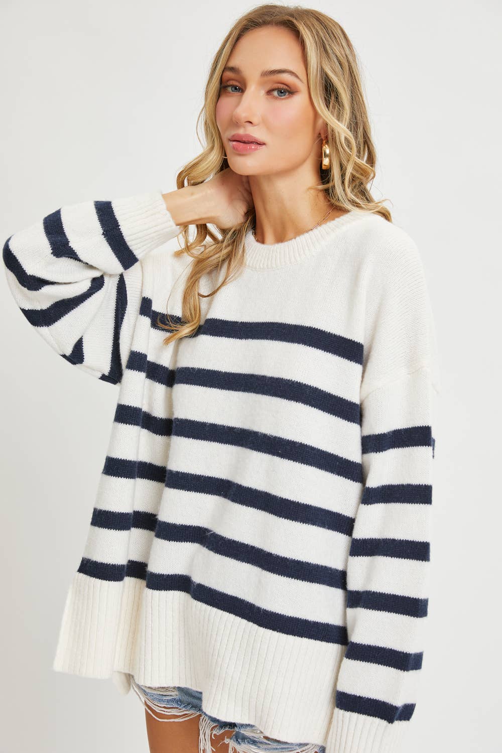 Sweet Lovely by Jen – wholesale Tunic sweater – Women’s – STRIPED PULLOVER OVERSIZE  SWEATER21