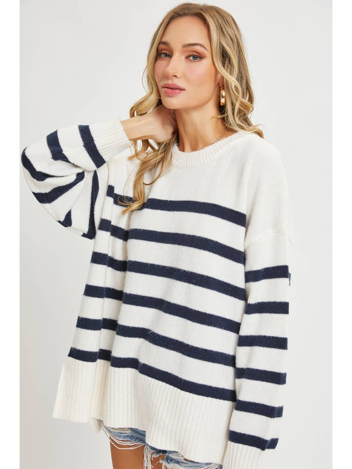 Sweet Lovely by Jen – wholesale Tunic sweater – Women’s – STRIPED PULLOVER OVERSIZE SWEATER20