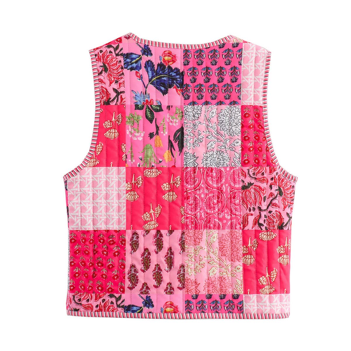 Rosa Clothing - Wholesale Outerwear Vest - Women's - Oriental porcelain printed Tie front Floral quilted vest1