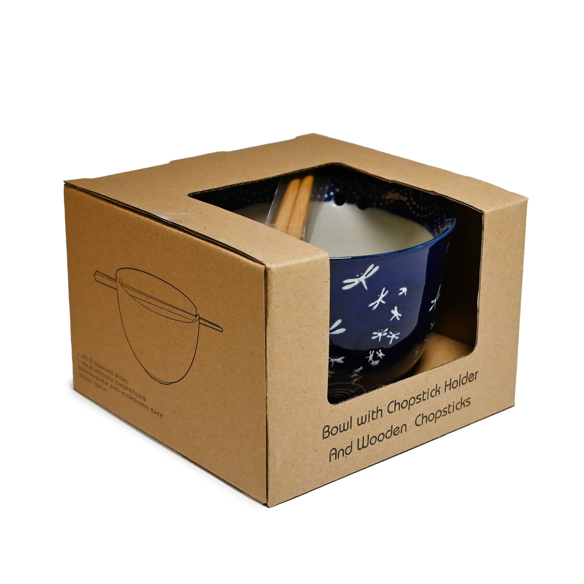 Fuji Merchandise Corporation - Wholesale Bowl - MIRA 5" BOWL WITH CHOPSTICKS – WHITE DRAGONFLIES4