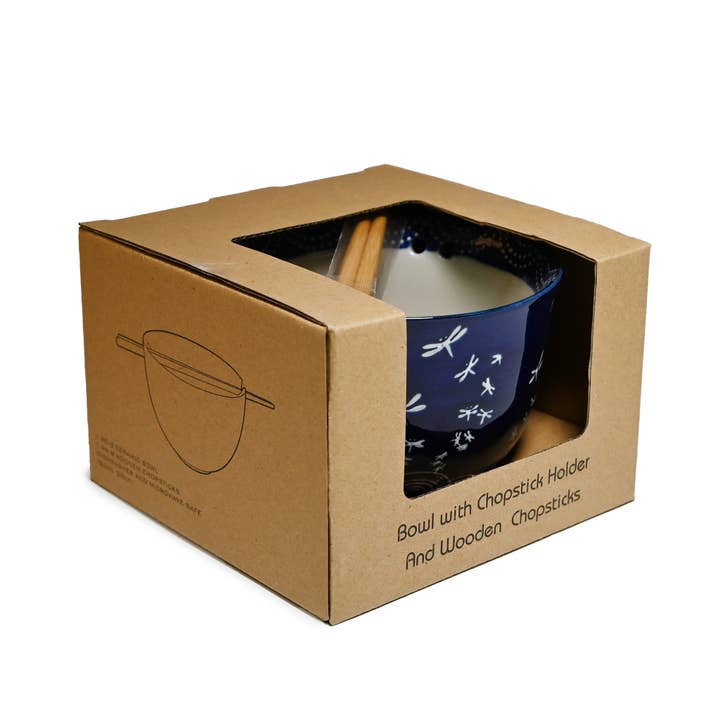 Fuji Merchandise Corporation - Wholesale Bowl - MIRA 5" BOWL WITH CHOPSTICKS – WHITE DRAGONFLIES4