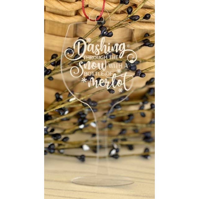 SHY Designs, LLC - Wholesale Ornament - Dashing Through the Snow with a Bottle of Merlot Ornament