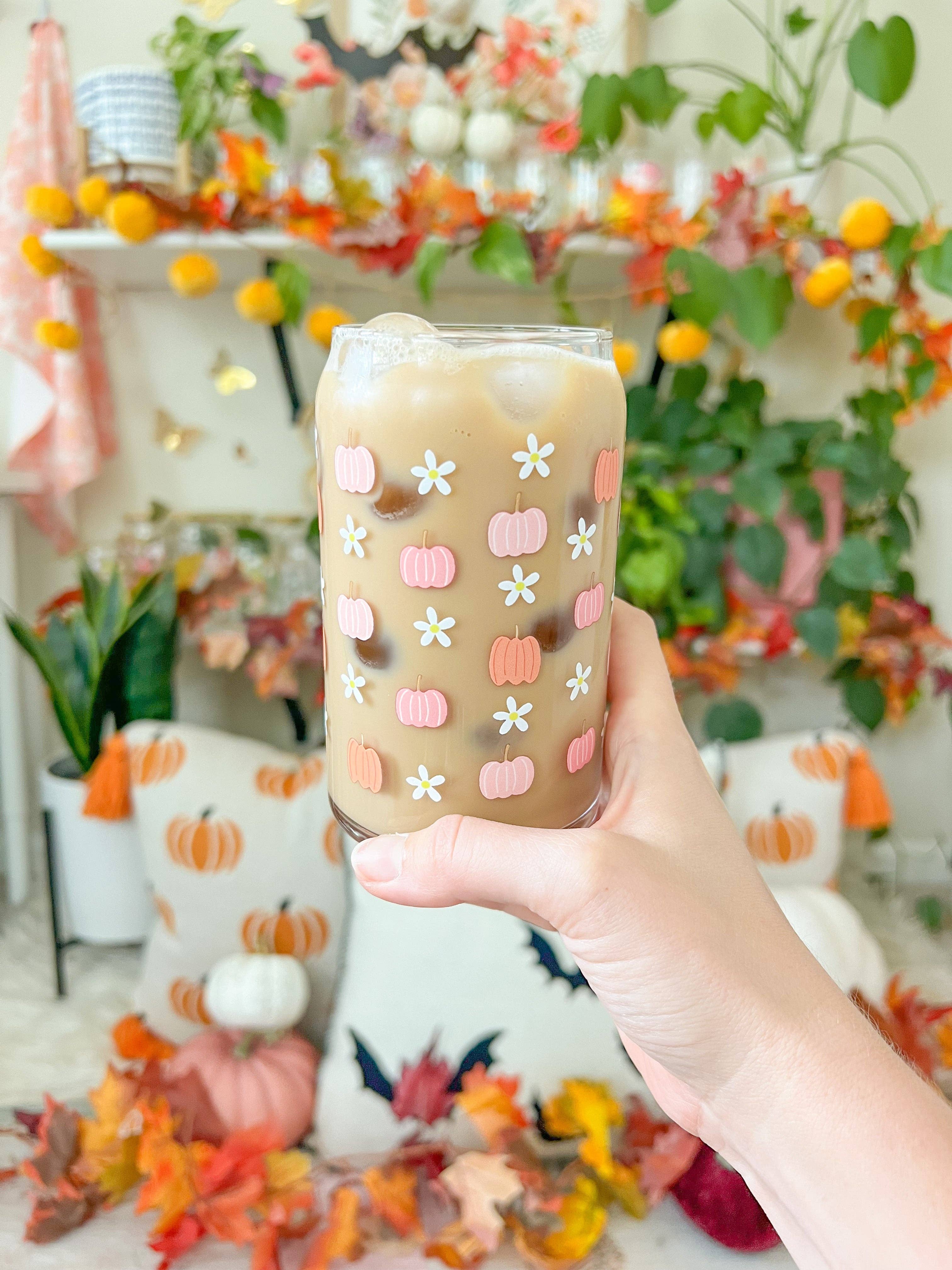 Hart and Flora Shop – wholesale Drinking glass/cup – 16oz Pumpkins and Daisies Glass3