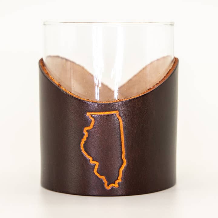 Leather Rocks Glass - Illinois State Outline for wholesale by Lindy Leather