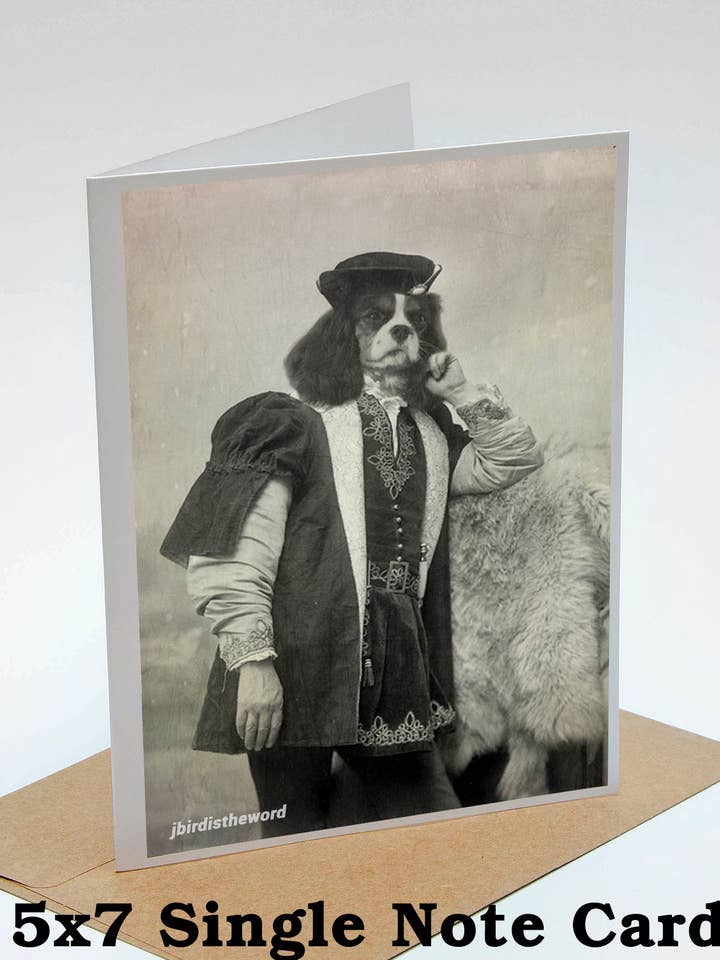 Cavalier Spaniel, Funny Dog Card Shakespearean Theater Actor for wholesale by The Wild Oddisorium