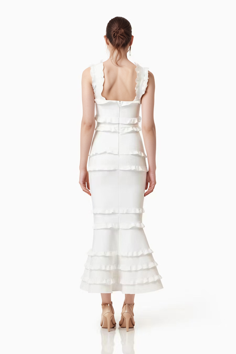 Sanyao Fashion – Vestido comprido - Mulher por atacado – Vestido de Cauda de Sereia com Camadas e Folhos SY497 para Noite de Verão2