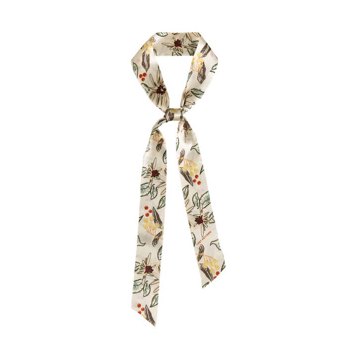 "Forest Charm" Silk Skinny Scarf - Vanilla for wholesale by Lost Pattern NYC