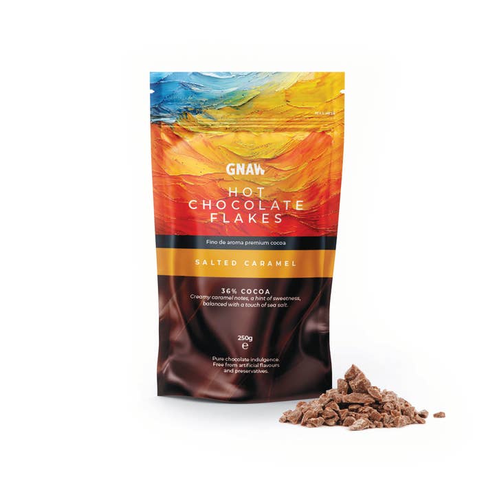 Salted Caramel Hot Chocolate Flakes for wholesale by GNAW Chocolate