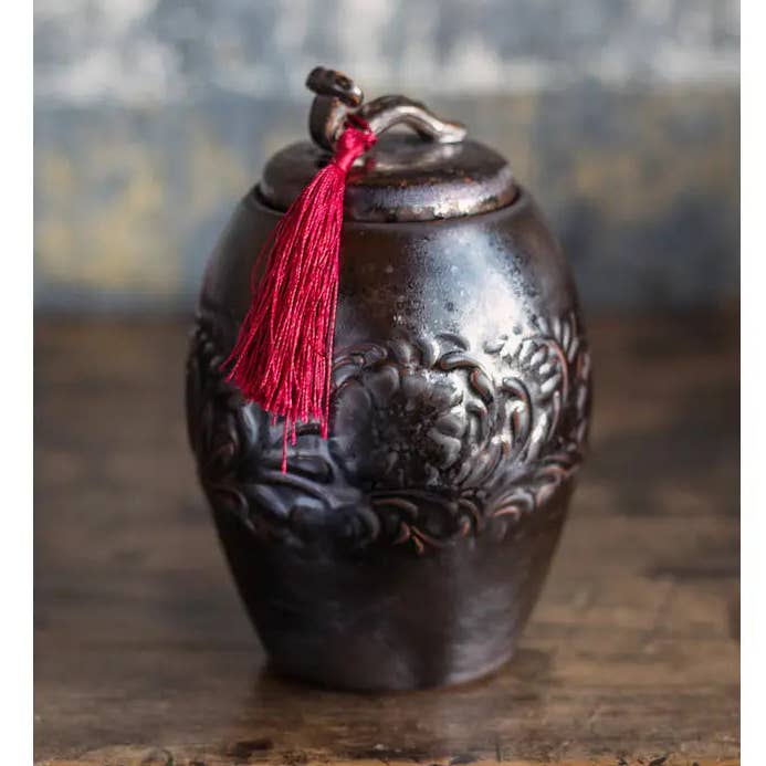 Vagabond Vintage - Wholesale Decorative Jar - Dark Brown Ceramic Storage Canister with Brown Tassel3