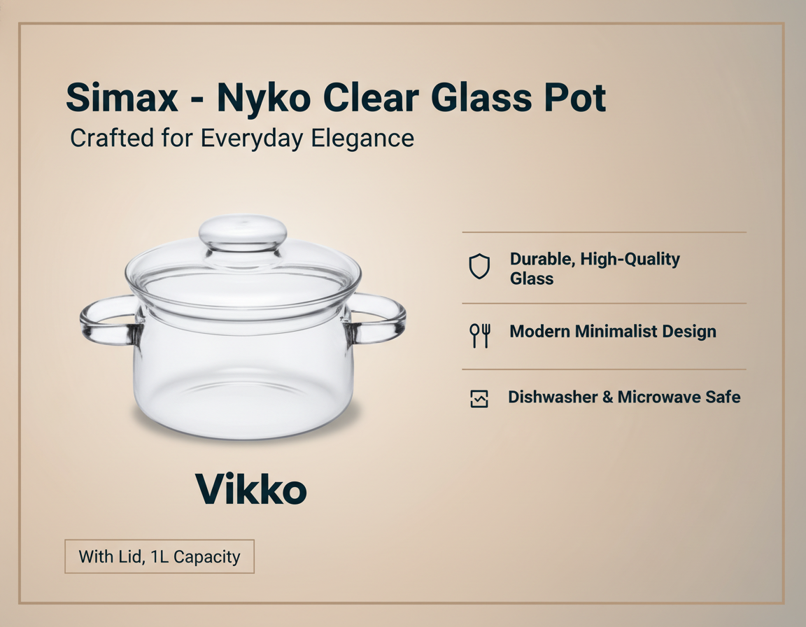 Kadra Kitchenware - Wholesale Cooking Pot - Simax - Nyko Clear Glass Pot, With Lid, 1L3