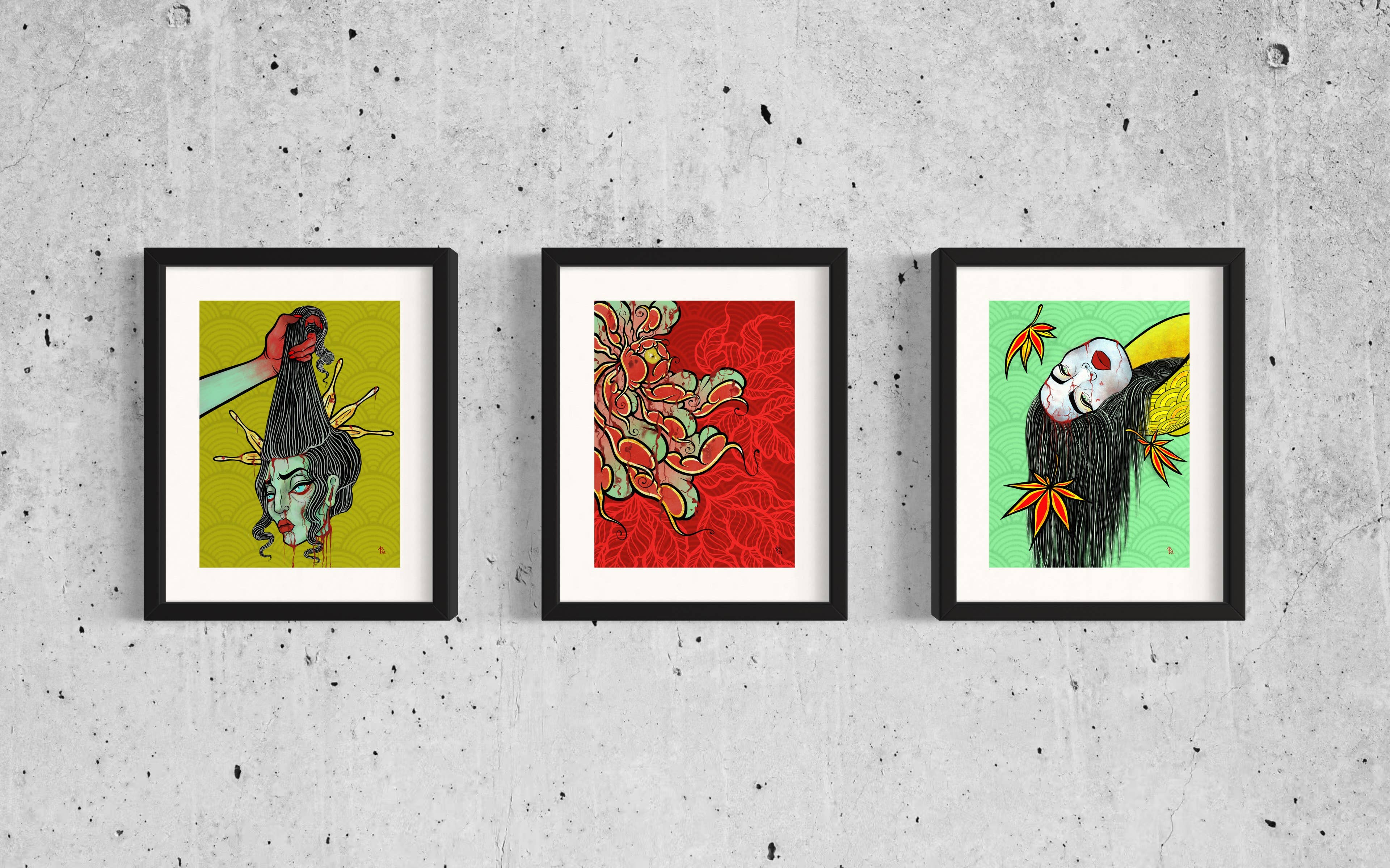 LOR&INK - Vendita all'ingrosso Stampa artistica - Stampa Namakubi Geisha (22,9 x 30,5 cm) - Arte ispirata ai tatuaggi giapponesi3