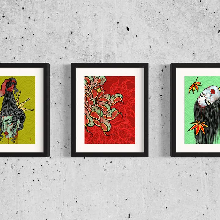 LOR&INK - Vendita all'ingrosso Stampa artistica - Stampa Namakubi Geisha (22,9 x 30,5 cm) - Arte ispirata ai tatuaggi giapponesi3