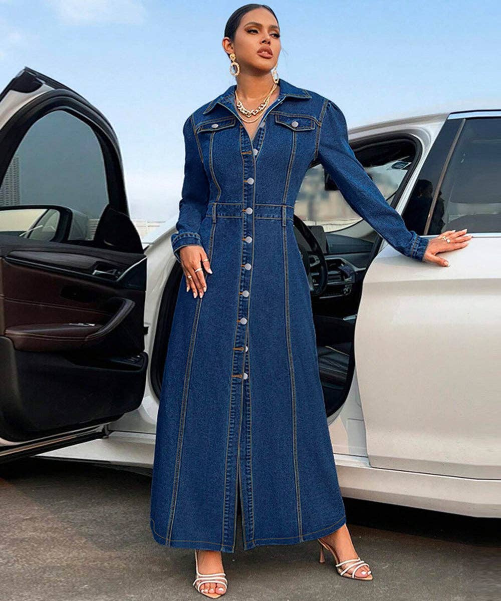 Aria Romance – wholesale Klänning - Dam – Knappfram Denimskjortklänning6