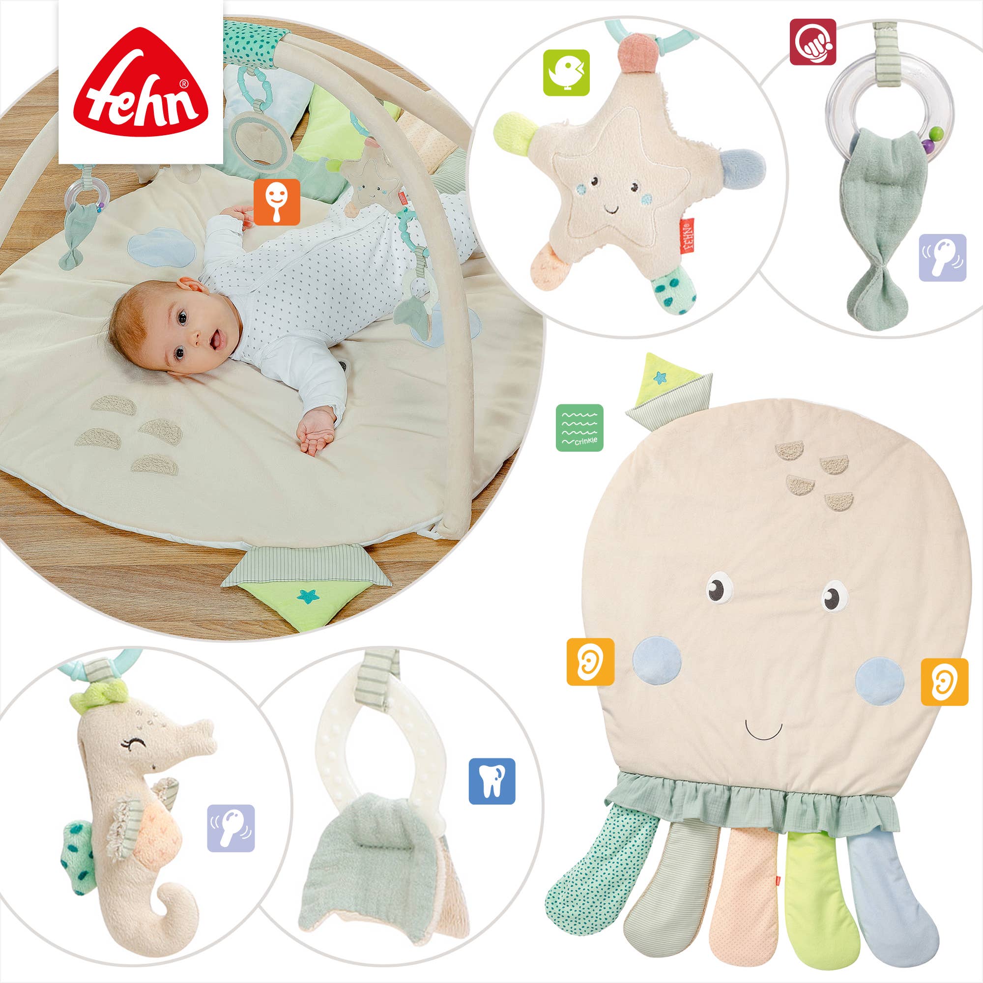 Fehn - Wholesale Play Mat - Kids & Baby - 3D activity blanket octopus - toy bow with toys4