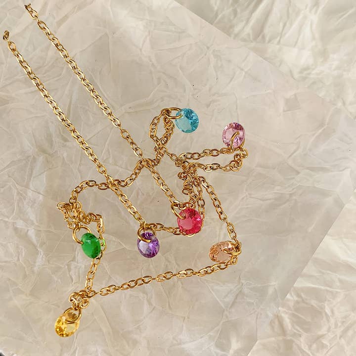 Multi Colored Ariana 18K Non-Tarnish Petite CZ Chain Necklace for wholesale on Faire