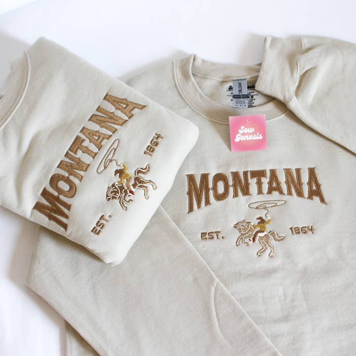 Girocollo ricamato Montana Cowboy per la vendita all'ingrosso da parte di SewGenesis