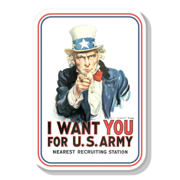 Magnet:Uncle Sam I Want You Metal wrapped with printed media for wholesale by Desperate Enterprises