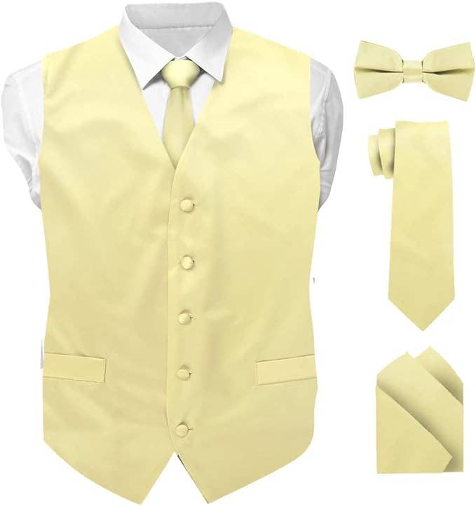 Dubal Brothers - Wholesale Suit Vest - Men's - Vittorio Farina Solid Satin Vest Set (White Back) Var. 01 (Beige-Maize)41