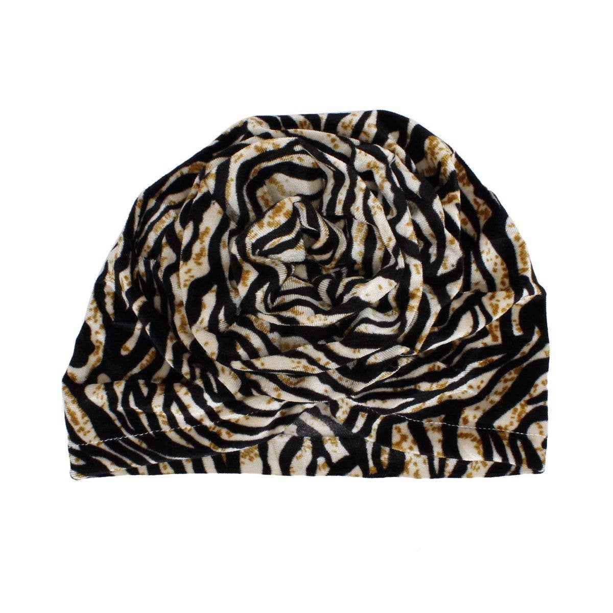 Turban Pre-Tied Flower Velvet Zebra Print Women for wholesale on Faire1