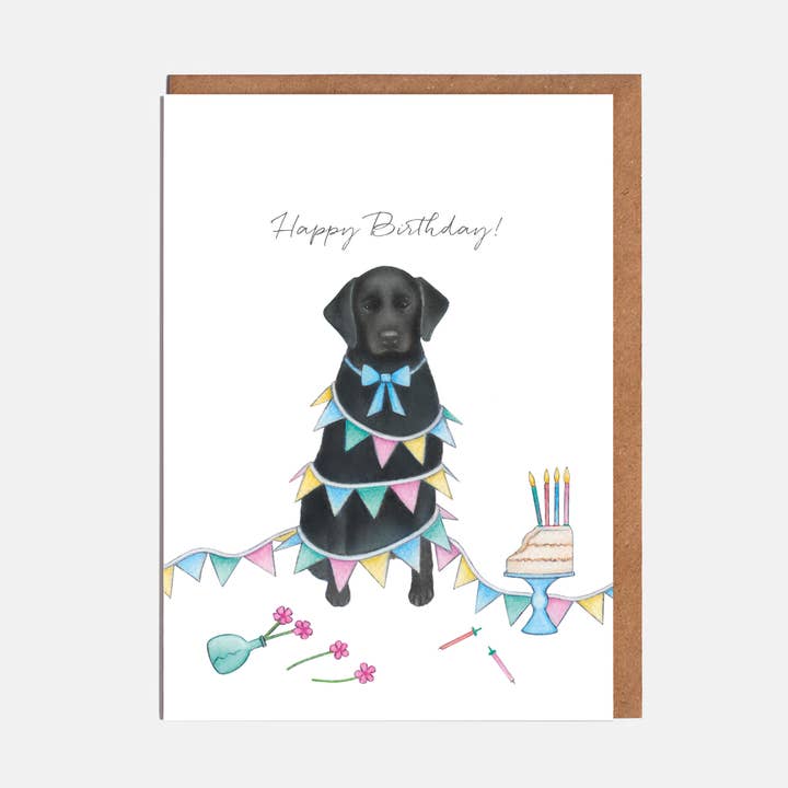 Labrador & Bunting Dog Birthday Card - 'Happy Birthday!' for wholesale by Lottie Murphy
