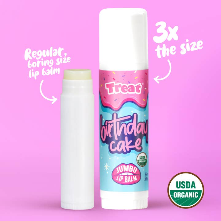 Birthday Cake Jumbo Organic Lip Balm for wholesale by Treat Beauty
