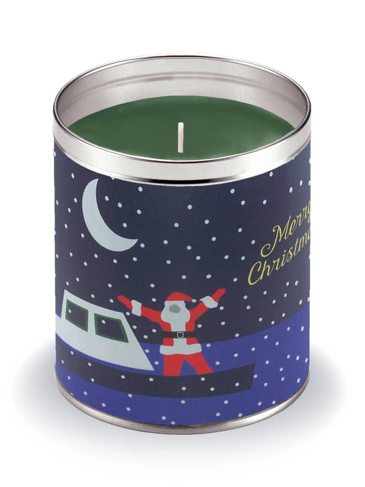 Kate Nelligan's Santa in Boat Candle for wholesale by Aunt Sadie's Candles